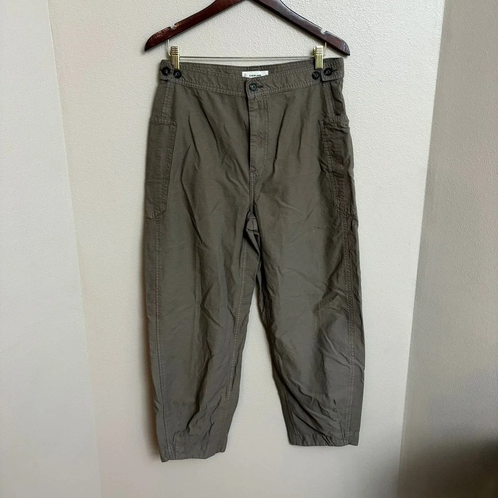 Everlane Fatigue Barrel Pant Size 10 Taupe High Rise Organic Cotton Linen